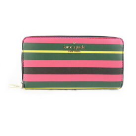 【kate spade ケイトスペード】K5365 060 レザー ラウンドファスナー 長財布 ラッピング ペーパー ストライプ プリント ピンク系 マルチカラー 【アウトレット品】【新品】