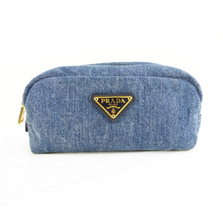 楽天市場】【PRADA プラダ】美品 1NA175 デニムポーチ ブルー【中古 
