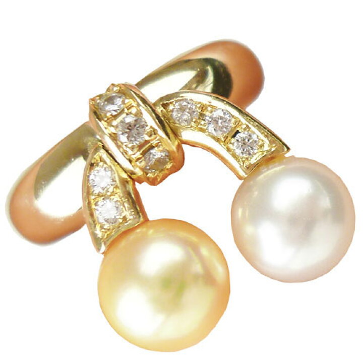 楽天市場】美品 リバーシブル リング K18 パール 7.2mm ダイヤ 0.12ct 