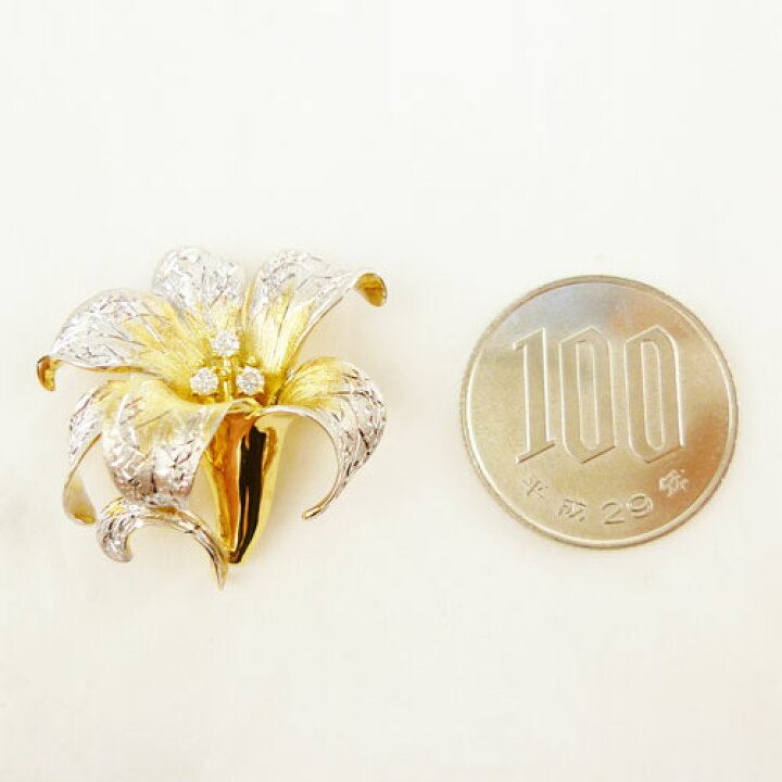 楽天市場】【Venoro】ベノーロ K18 ダイヤ 0.10ct ブローチ ユリ 花 