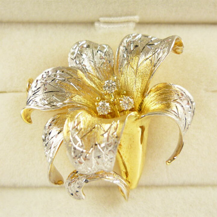 楽天市場】【Venoro】ベノーロ K18 ダイヤ 0.10ct ブローチ ユリ 花 