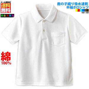 綿100% スクール ポロシャツ 半袖 / キッズ ジュニア 吸水速乾 白 男女兼用 鹿の子 100〜160 子供服 小学生制服 子供用 カノコ 半袖シャツ 学校 制服 通学用 入学 入園 受験 女子 男子 【メール便