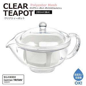 ティーポット クリアティーポット 急須 プラスチック製 満水容量280ml 日本製 ◆送料無料◆ ストレーナー ポリエステルメッシュ 急須タイプ ティー お茶 紅茶 割れないティーポット 飲みきり