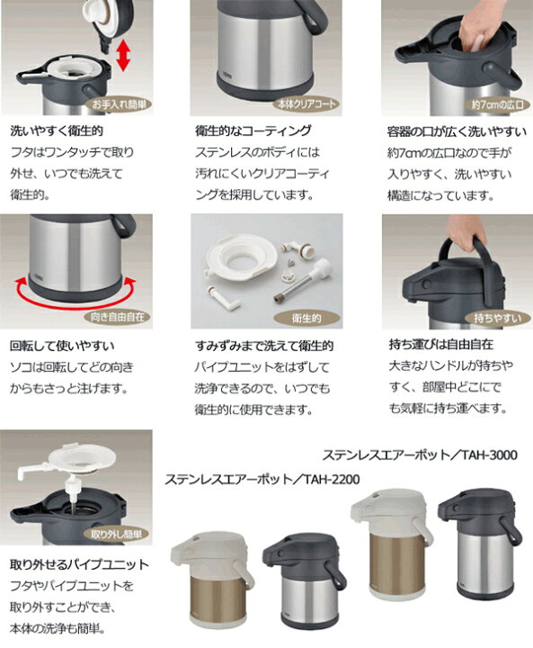 楽天市場】ステンレスエアーポット 3.0L サーモス TAH-3000 ◇送料無料 