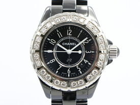 【 シャネル CHANEL 】 腕時計 J12 H1173 黒セラミック 純正24Pダイヤベゼル 33mm デイト クォーツ レディース 保 箱 □新着 00549-0 中古 送料無料