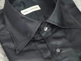◆フォーマルシャツ◇黒　織縞■パーティー■ドレスアップ■ダブルカフス