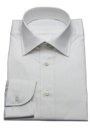 ワイシャツ【SHIRTSBAR】日本製　綿100%　白　70番単糸　ストライプドビー柄　セミワイドカラー　ドレスシャツ　スリム