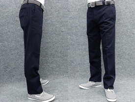 ★スリムノータック★ビジカジパンツ★綿パン★紺★ガーメント加工　W79〜100cm
