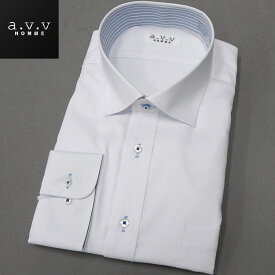 [a.v.v HOMME]長袖ドレスシャツ　白ドビー/ヘリンボーン　ワイドカラー　形態安定　ビッグサイズ　メンズ　3L/4L/5L　avv-big05