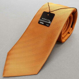 西陣織　ハンドメードネクタイ　セッテピエゲ　セブンホールド　オレンジ　ヘリンボーン　シルク100％　日本縫製　NJ-ST09