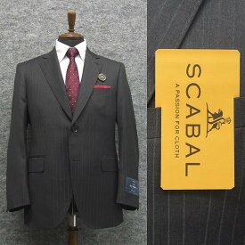 通年～春夏物　[Scabal] スキャバル　Super140sオーダー生地使用　ベーシック2釦シングルスーツ　グレー/ストライプ　日本製　[AB体][BB体]　ロゴ裏地　scb-R51