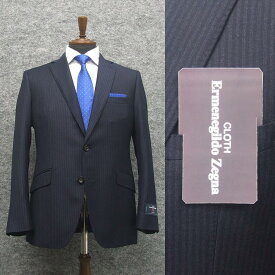 2019秋冬物　[Ermenegildo Zegna]スタイリッシュ2釦スーツ　ゼニア生地　ELECTA使用　[A体][AB体]　紺/ストライプ　ロゴ入り裏地　メンズ　スーツ　EZS02