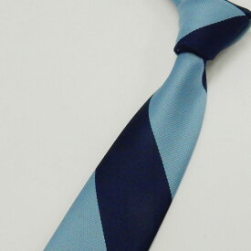 日本製　ネクタイ　甲州織　濃紺×サックス/レップのワイドストライプ　太縞　テトロン糸使用　洗濯機OK　メール便OK　BUN-F09