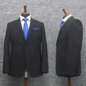 スタイリッシュ2釦スーツ　黒/無地　[AB体]　通年物　背抜き裏地　ブラックスーツ　S12522