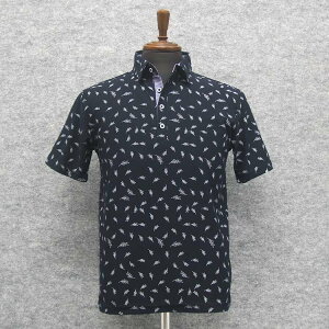 ポロシャツ★メンズ 半袖 ネイビー 梨地 総柄プリント トップス カットソー メール便送料無料(代引不可) GZ2403-245-38