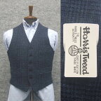 英国生地　[Harris Tweed]ハリスツイード　ベスト　[A体][AB体]兼用 　青紺/チェック　5釦　秋冬物　オッドベスト　HTV2202-88