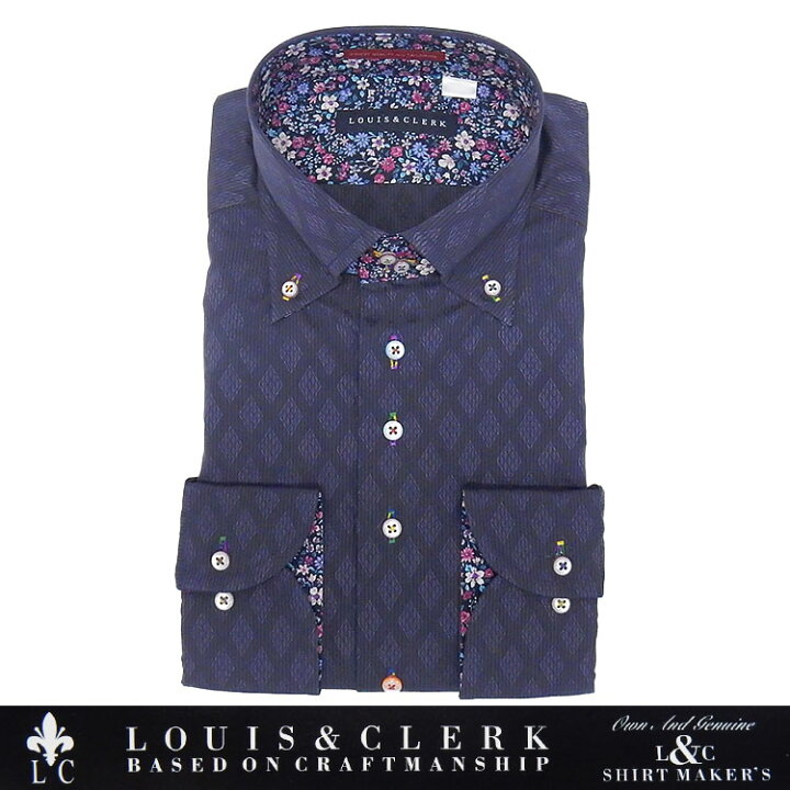 楽天市場】[LOUIS&CLERK] 長袖ワイシャツ 濃紺×茶/ストライプ×ダイヤ柄 