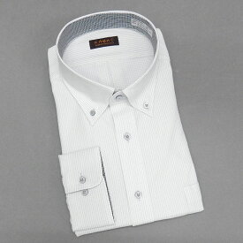 長袖ワイシャツ [KAZAC] 大きいサイズ ボタンダウン　白×グレー　マイクロチェック　ノーアイロン　ニットシャツ　メンズドレスシャツ　KZC212-780