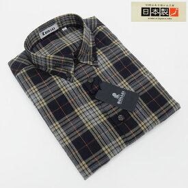 アダルトカジュアルシャツ　[ROLLEI]　日本製　長袖　濃紺×ベージュ系　チェック　綿100％　デザインシャツ　ROL34337-1