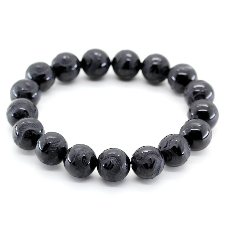 楽天市場】天然石 素彫り 皇帝龍 オニキス 12mm 数珠 ブレスレット  