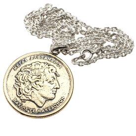 石輝 ギリシャ硬貨 コイン ネックレス　100ドラクマ メンズ　ゴールドカラー　袋付き[486aln]