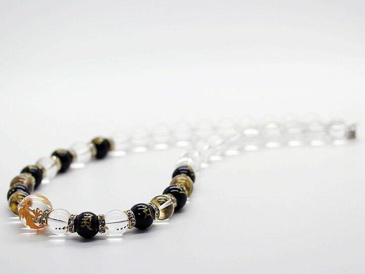 楽天市場】金彫龍 水晶 18mm 梵字 オニキス 天然石 数珠 ネックレス 