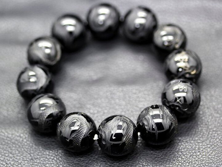 楽天市場】天然石 素彫り皇帝龍 オニキス 20mm 大玉 数珠 ブレスレット 