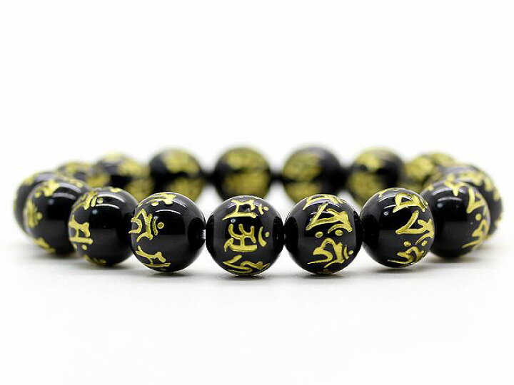 楽天市場】七梵字金彫り オニキス 12mm パワーストーン 数珠 