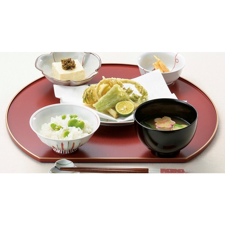 半月テーブル膳（赤・渕金） 5個組 /  日本製（山中）