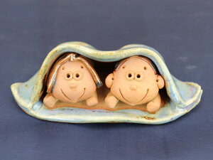 【添景】 太古窯 家門作 豆の中のなかよし 【陶器置物】【盆栽小道具】いよじ園
