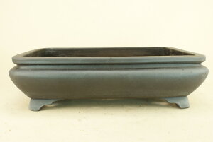 送料無料【盆栽鉢】 時代鉢 山光作 黒泥袋式長方鉢(大型サイズ / 無傷)いよじ園