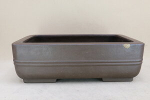 【盆栽鉢】 時代鉢 山秋縦落款 紫泥 胴紐長方鉢 中型サイズ(左右33.5cm 直し有)いよじ園