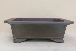 【盆栽鉢】 時代鉢 常滑焼 烏泥隅入長方鉢(左右39.5cm 無傷)いよじ園