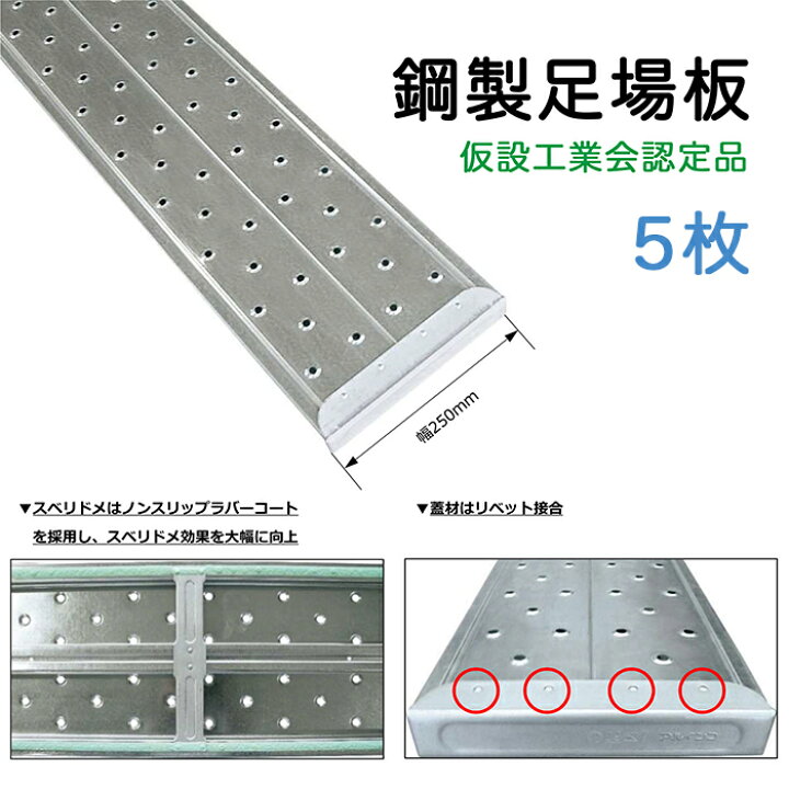 楽天市場】鋼製足場板 CLT3025 幅250mm 全長3m 5枚 プラチナプレート 