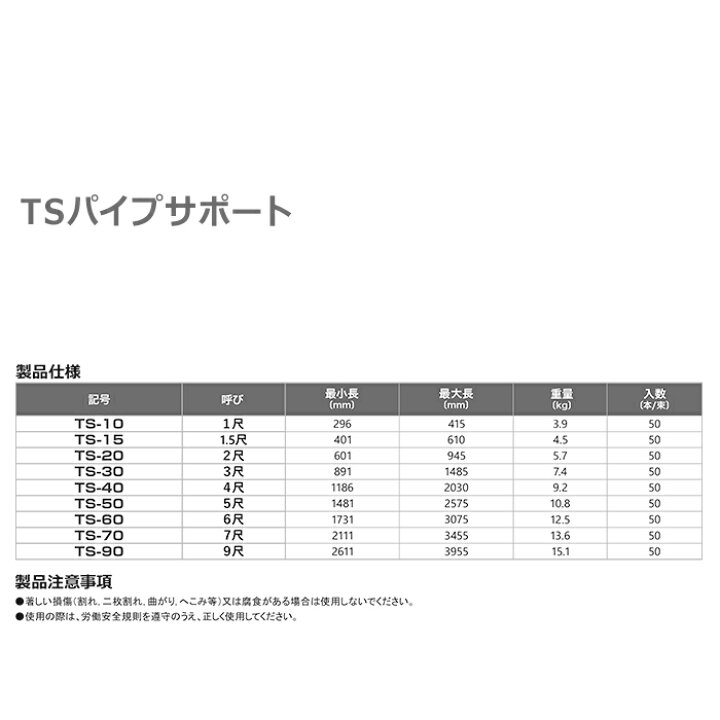 楽天市場】送料別途 TSパイプサポート 1.5尺 TS-15 法人・事業所限定 