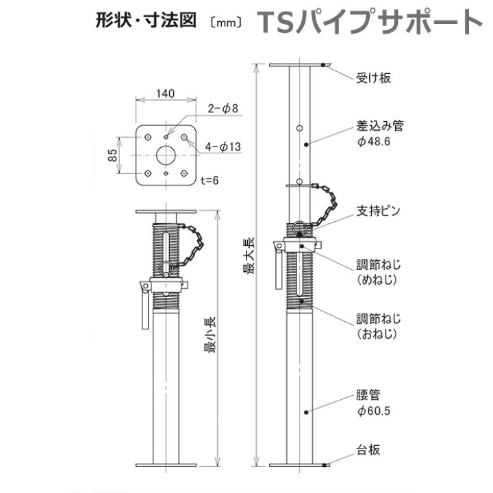 楽天市場】送料別途 TSパイプサポート 1尺 TS-10 法人・事業所限定 yhk 