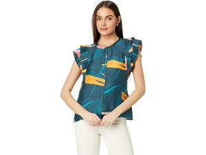 (���) ���B�����[�h���@�C���Y �t���b�^�[ �X���[�u �s���^�b�N �g�b�v Vineyard Vines Flutter Sleeve Pintuck Top Tropical Abstract - Mallard Blue