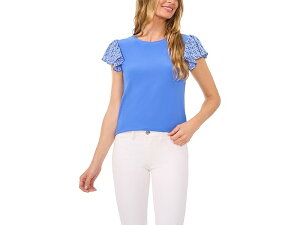 (���) �V�[�V�[ �~�b�N�X�h ���f�B�A �t���b�^�[ �X���[�u �j�b�g �g�b�v CeCe Mixed Media Flutter Sleeve Knit Top Tropic Night