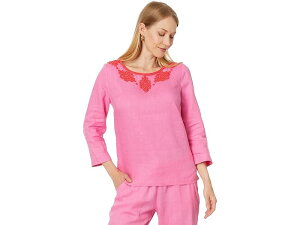 (���) �����[ �s�����b�c�@�[ �G���� �r�[�f�b�h 3 4 �X���[�u ���l�� �g�b�v Lilly Pulitzer Elyn Beaded 3/4 Sleeve Linen Top Confetti Pink