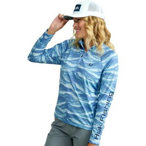 (���) �n�b�N ���f�B�[�X �A�C�R�� �v�����e�b�h 1/4-�W�b�v �g�b�v - �E�B�����Y Huk women Icon Printed 1/4-Zip Top - Women's Ice Water