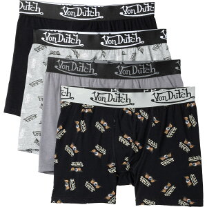 (���) �v�����e�b�h �R�b�g�� �{�N�T�[ �u���[�t - 4-�p�b�N VON DUTCH Printed Cotton Boxer Briefs - 4-Pack Grey Multi