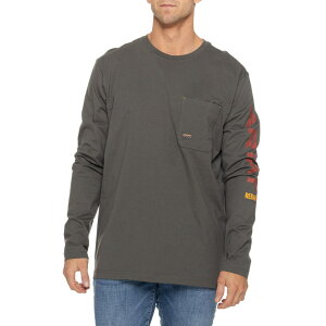 (���) �A���A�b�g ���[�o�[ ���[�N�}�� ���S T-�V���c - �����O �X���[�u Ariat Rebar Workman Logo T-Shirt - Long Sleeve Beluga/ Red Ochre