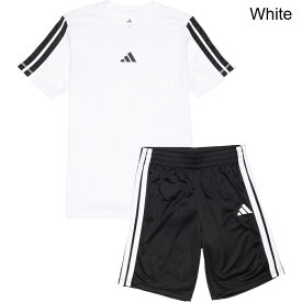 (取寄) アディダス キッズ アディダス ビッグ ボーイズ 3ストライプ T-シャツ アンド ショーツ セット - ショート スリーブ adidas kids Big Boys 3-Stripe T-Shirt and Shorts Set - Short Sleeve White