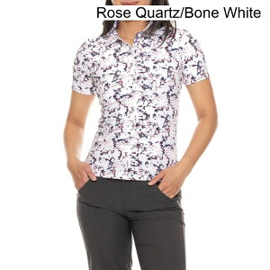(���) �`���[�X ���f�B�[�X �v�����e�b�h �|�� �V���c - Upf 50�ȏ�, �V���[�g �X���[�u KJUS women Enya Printed Polo Shirt - UPF 50+, Short Sleeve Rose Quartz/Bone White
