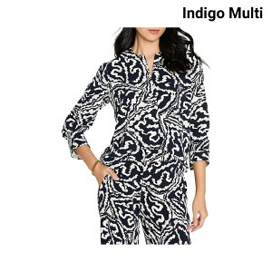 (���) �j�b�N+�]�[�C �C���f�B�S���[�t�_�u���N���[�v�g�b�v nic+zoe Indigo Leaf Double Crepe Top