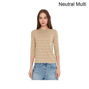 (���) �j�b�N+�]�[�C 3/4�X���[�u�X�g���C�v�G���x���[�v�{�[�g�e�B�[ nic+zoe 3/4 Sleeve Stripe Envelope Boat Tee