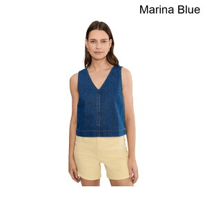 (���) ���C�h�E�F�� �}���i�u���[��V�l�b�N�{�N�V�[�V�F�� madewell V-neck Boxy Shell in Marina Blue
