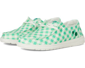 (���) �w�C �f���[�h ���f�B�[�X �E�F���f�B �V�������b�N �M���K�� Hey Dude women Wendy Shamrock Gingham Green/White