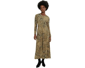 (���) �m�[�} �J�}�� ���f�B�[�X �����O �X���[�u �t���A�[�h �h���X Norma Kamali women Long Sleeve Flared Dress Cheetah Patch