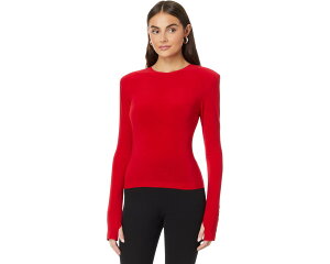 (���) �m�[�} �J�}�� ���f�B�[�X �V�����_�[ �p�b�h �����O �X���[�u �N���[ �g�b�v Norma Kamali women Shoulder Pad Long Sleeve Crew Top Tiger Red